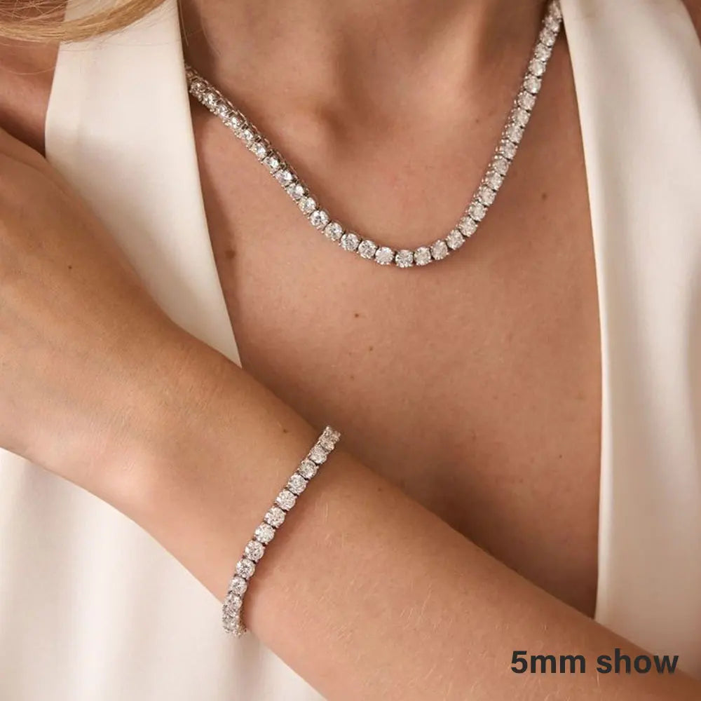 Mens Moissanite Diamond Tennis Necklace Sterling Silver