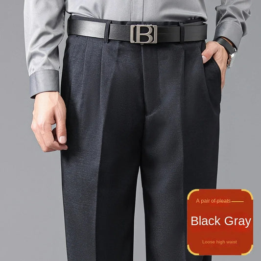 Double Pleated Mens British Pants High Waist