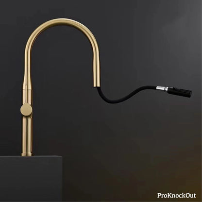 Luxury Brushed Gold Brass Pull Out Kitchen Faucet