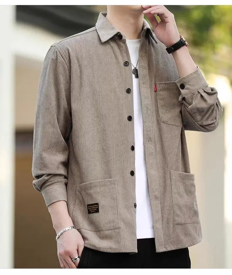 Men's Corduroy Textured Fleece Lining Thermal Coat
