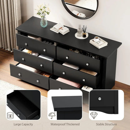 Black 6 Drawer Storage Chest of Drawers