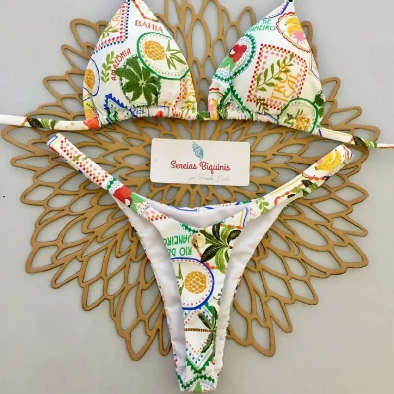 Print Sexy Bikini Sets Halter Lace-up  Beach