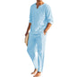 2 Pcs Men Henley Shirt Elastic Waist Drawstring Pants