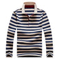 Men Polo Shirt Cotton Long Sleeve Stripe