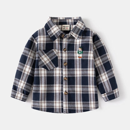 Kids Shirts With Collar Long Sleeved Plaid