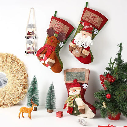 Xmas Decoration Santa Snowman Reindeer Hanging Sock