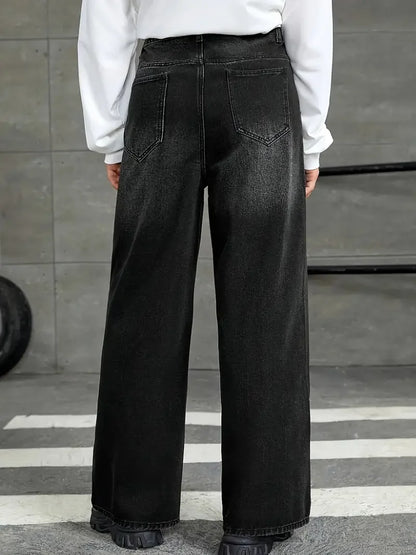 Men'S Loose Fit Black Denim Wide Leg Jeans