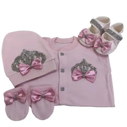 4 Pcs Boy/Girl Rhinestone Crown Jumpsuit Clothing