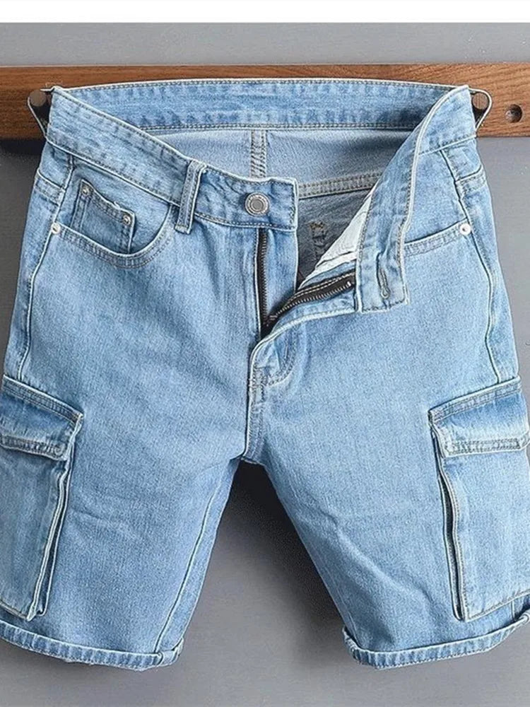 Mens Fashion Multi-Pocket Cargo Denim Shorts Plus Size