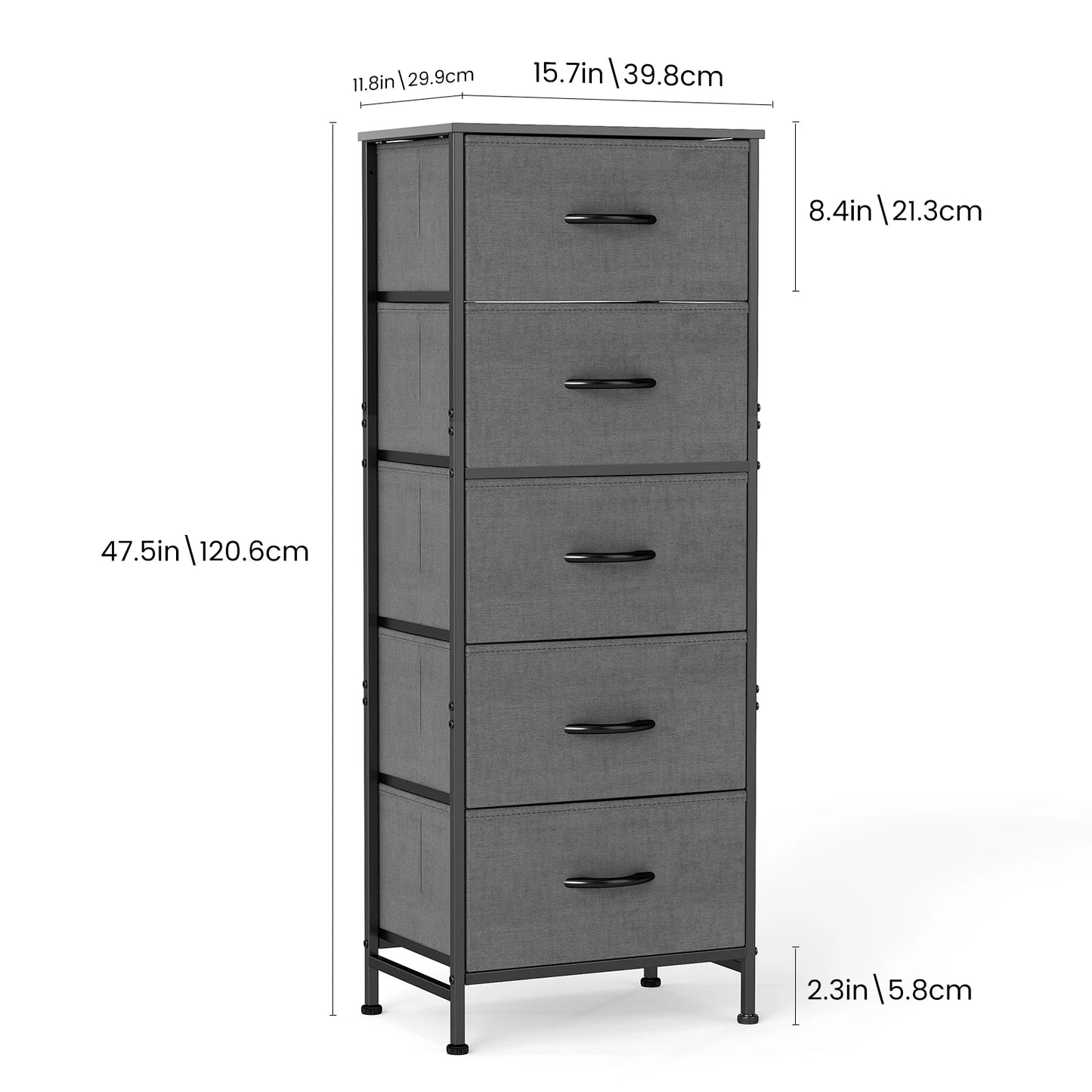 Dresser With 5 Fabric Drawers, Steel Frame