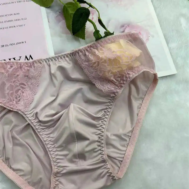 Close-Fitting Men's Silk Smooth Light Purple Lace