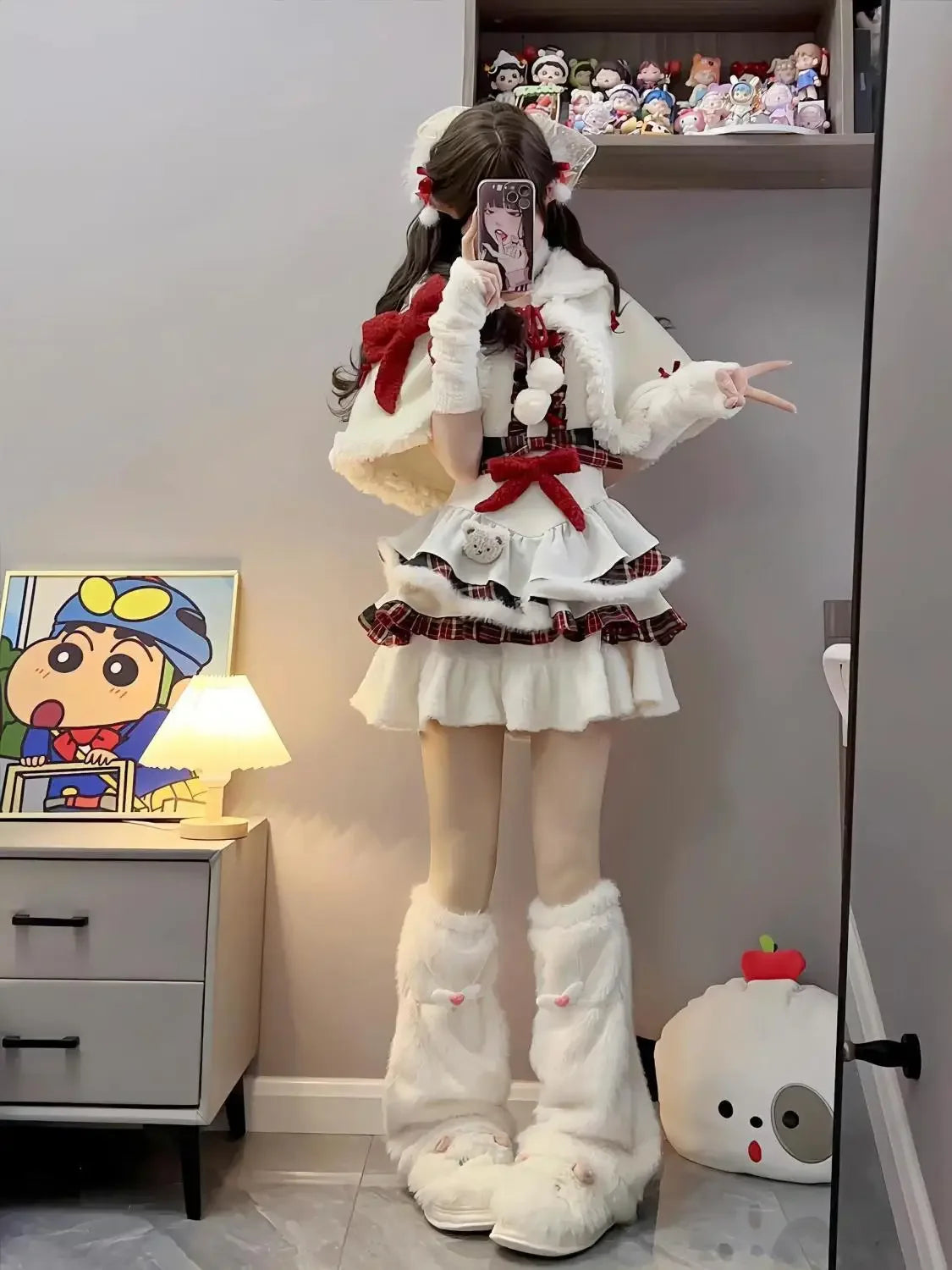 3 Pcs Kawaii Robe Hairy Lolita Cape Sweet Bow