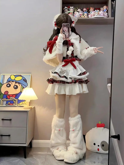 3 Pcs Kawaii Robe Hairy Lolita Cape Sweet Bow