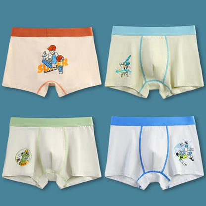 4PCS Teen Boys Cotton Antibacterial Underwear Cartoon Breathable