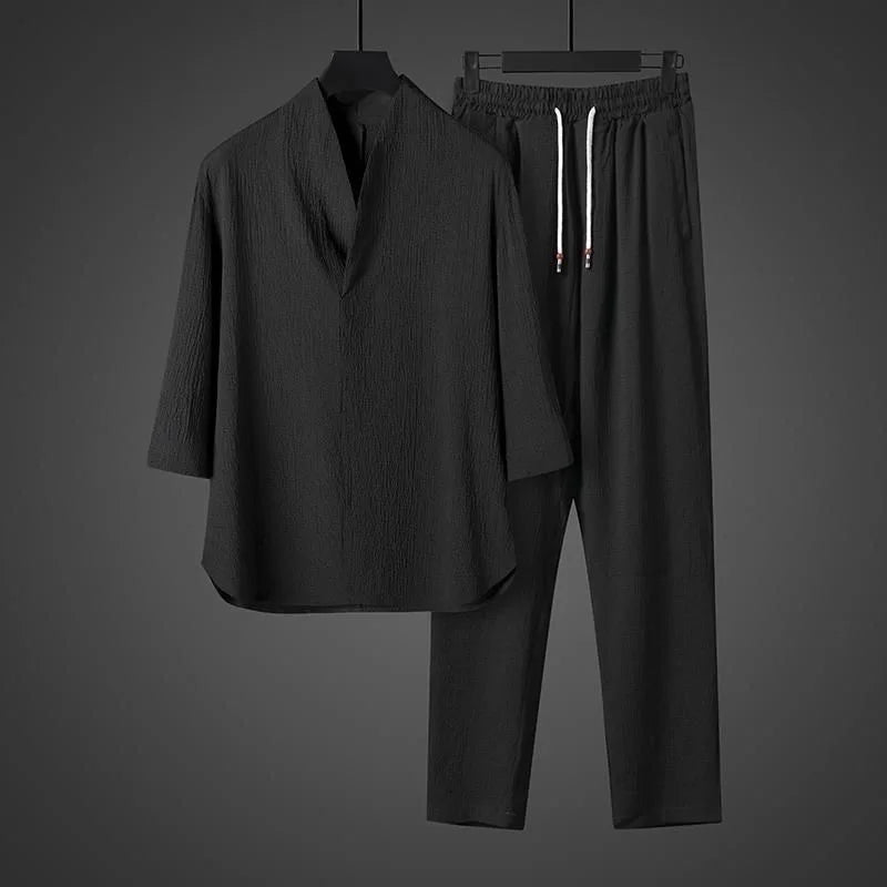 2 Pcs Mens Fashion Trend Solid Color Loose Sport