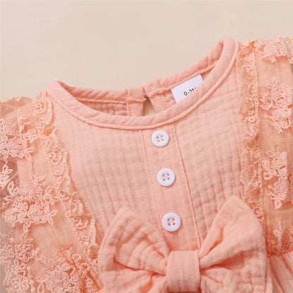 0-18 Month Solid Color Sleeveless Round Neck Lace Edge