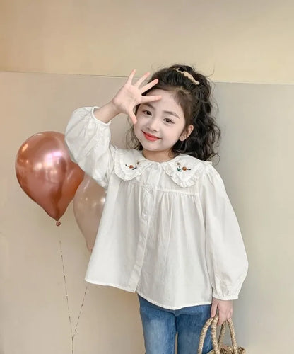White Girl's Blouse Cotton Doll Collar Shirt