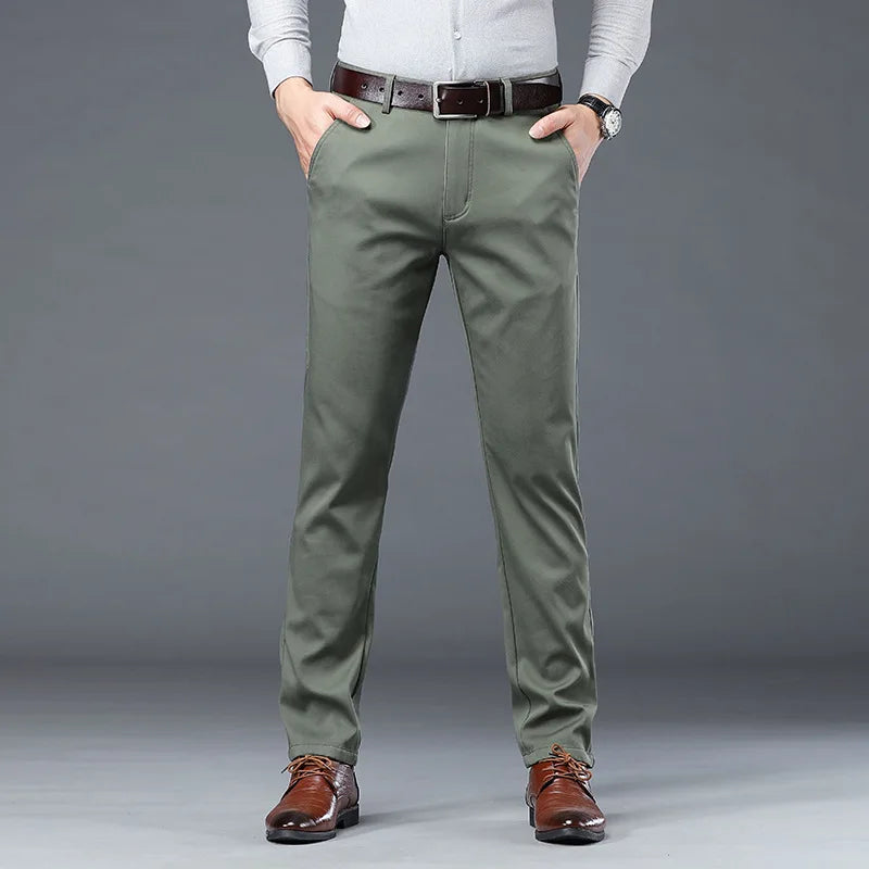 Gray Green Trousers Men Fleece Casual Pants