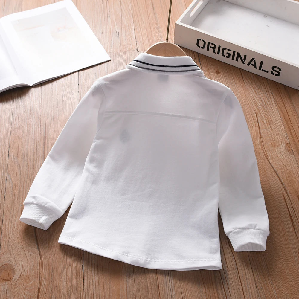 Boys' Long Sleeve White Shirt Embroidered Cotton