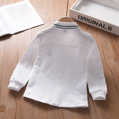 Boys' Long Sleeve White Shirt Embroidered Cotton