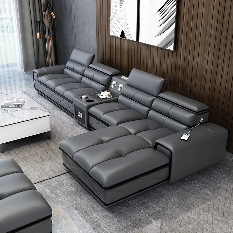 Modern Genuine Leather Sectional Sofa Couch