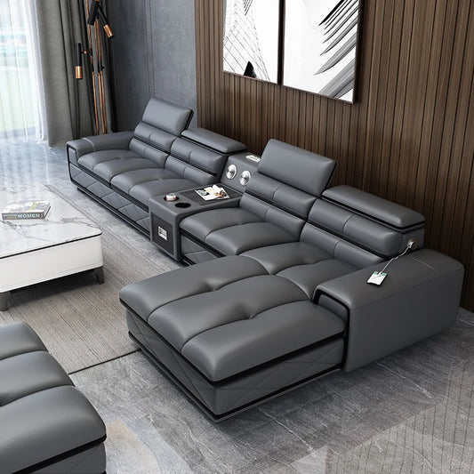 Modern Genuine Leather Sectional Sofa Couch