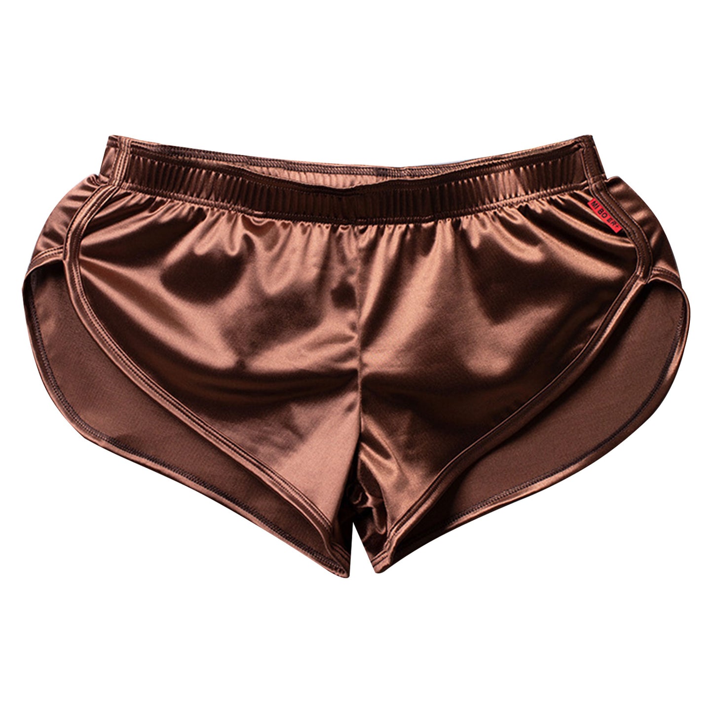 Men Side Split Satin Shorts Built-in Bulge