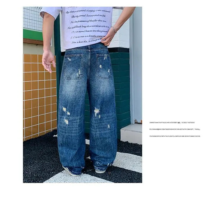 Men's Wide-Leg Jeans Retro Trendy Distressed