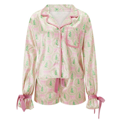 2 Pcs Christmas Pajamas for Women Satin Silk Sleepwear