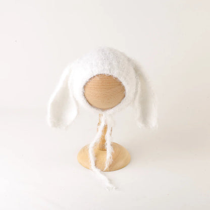 Vintage Knit Stretch Fuzzy Wrap And Bunny Hat