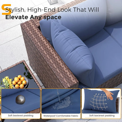 8 Piece Sectional Sofas, All-Weather With Fire Pit