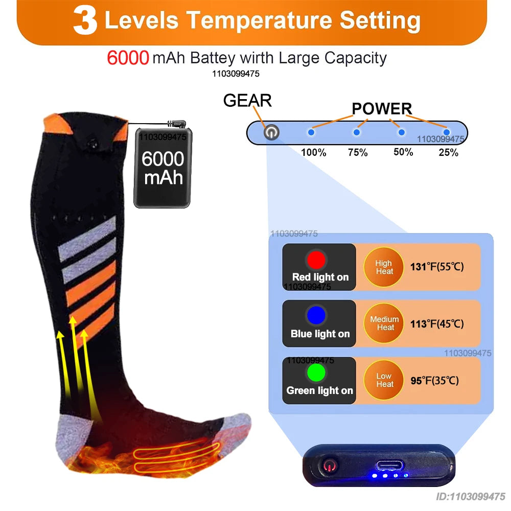 Rechargeable Anti-Cold Men Women Thermal Heated Socks