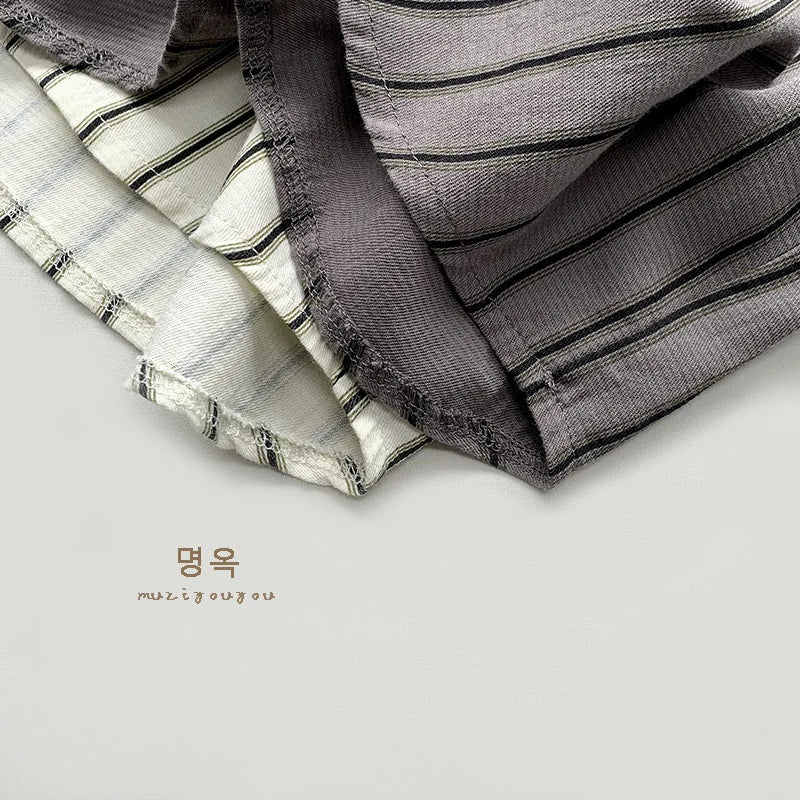 Boys Cotton Striped Pocket Casual Short Sleeve