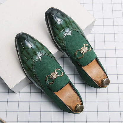 Green Loafers Men Slip-on Leather Luxury