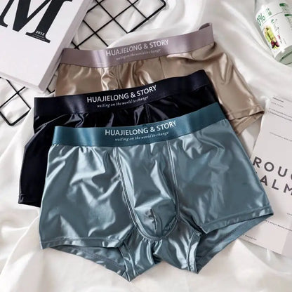 3Pcs Men's Silk Seamless Breathable Boxer Underwear