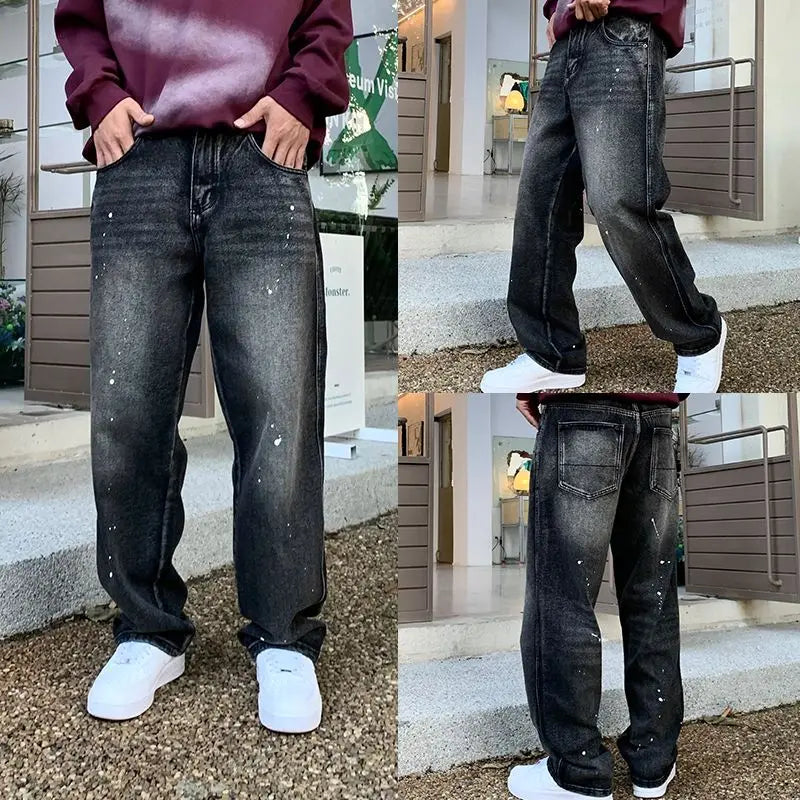 Men Loose Straight-leg, trendy wide-leg long pants