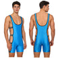 Mens Oil-shiny Workout Bodysuit Low Neckline