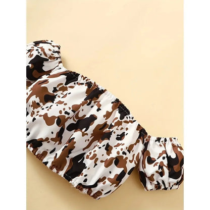 2PCS Girl Summer Clothes Set Off Shoulder Leopard