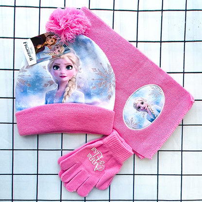 Girls Scarf Hat Glove Elsa Cartoon Cosplay