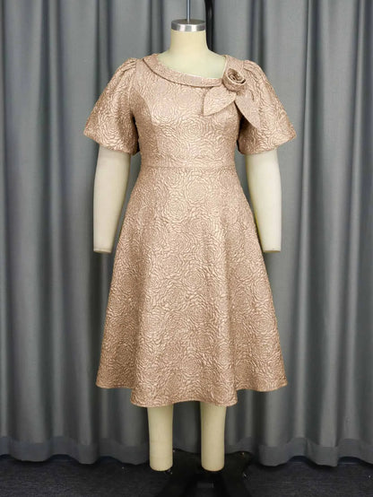 Elegant A-line Dress Short Sleeve 3D Puff Sleeves