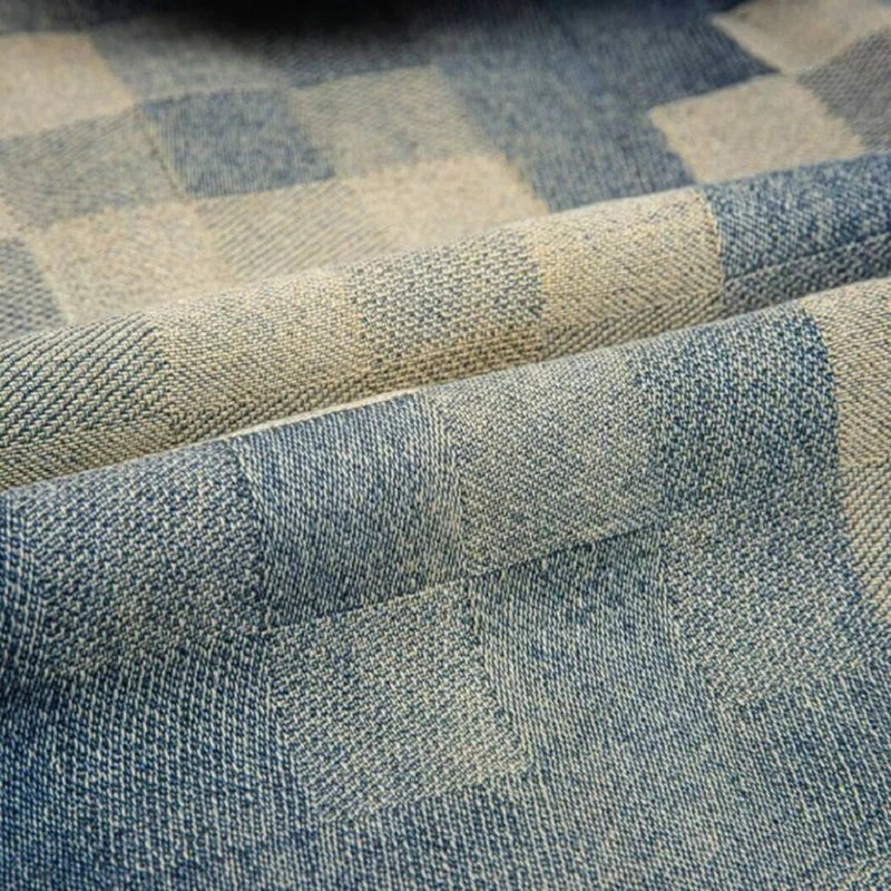 Mosaic Checkerboard Printed Jeans Men Fashion Loose