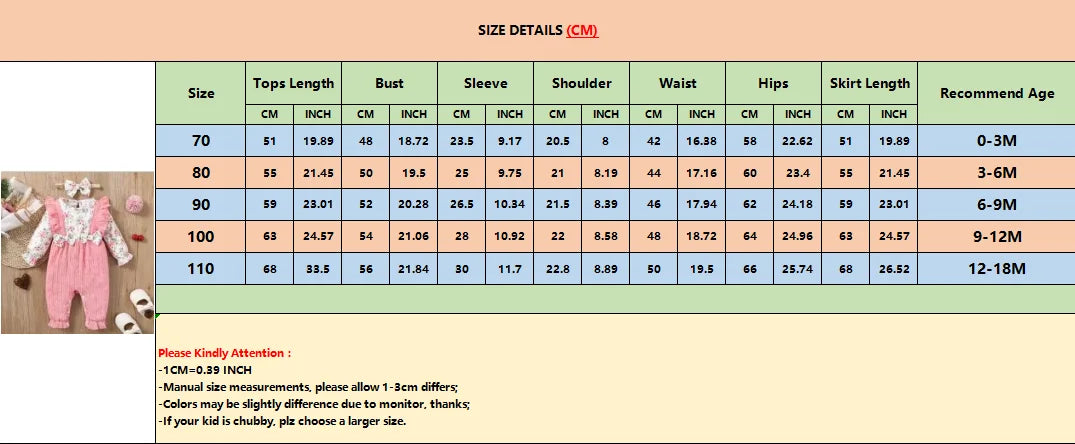 0-18 Months Girl Romper Cute Floral Long Sleeve