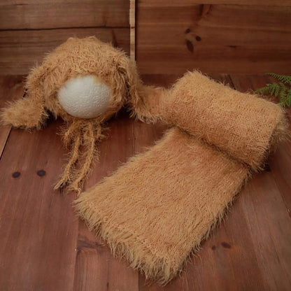 Vintage Knit Stretch Fuzzy Wrap And Bunny Hat