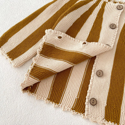 2 Pcs Baby Girls Long Sleeve Striped Cardigan Coat+ Shorts