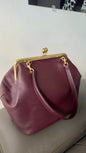 VINTAGE Artificial Leather Bag Natural Kiss-lock Large