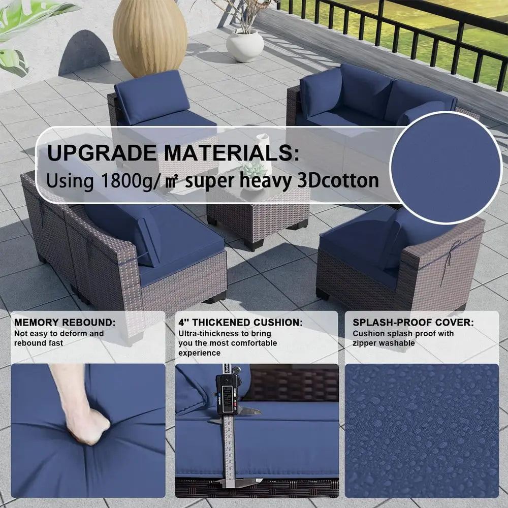 7 Pieces Outdoor Patio Furniture, Wicker Sectional Sofa