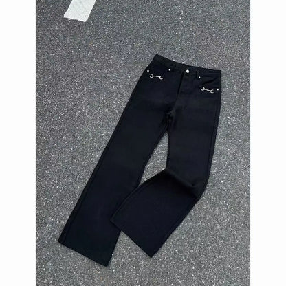 American Retro buckle Design Washed Micro-Flare Jeans