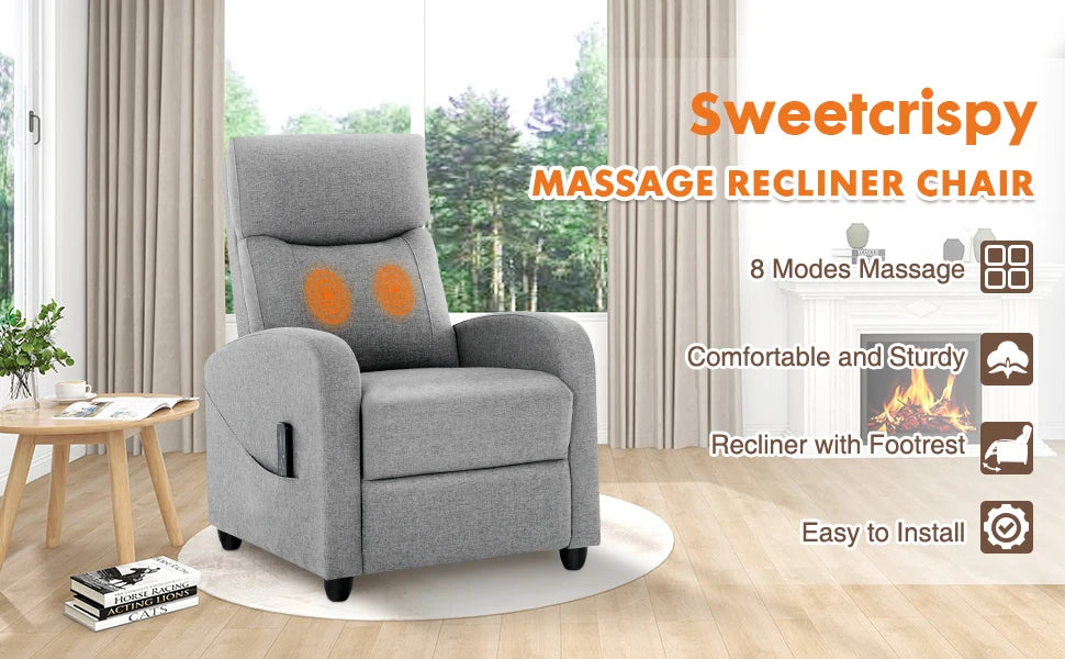 Massage Sofa Fabric Theater Lumbar Support Adjustable