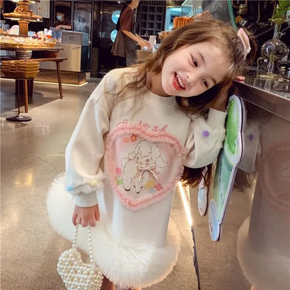 Girls' Casual Stylish Patchwork Tulle Hoodie Dresses