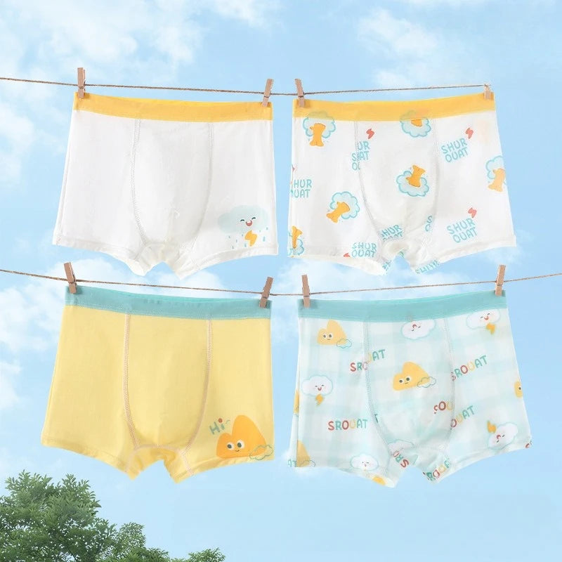 4PCS Cute Dinosaur Boys Breathable Underwear